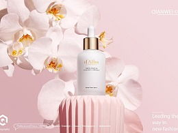 清新背景下的化妝品 科技與自然的完美融合